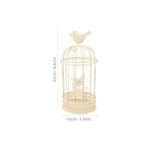 PRETYZOOM Large Wrought Iron Bird Cage Candle Holder 3.94 Inch Metal Tealight Holder Vintage Rustic Pillar Candlestick for Home Decor Romantic Ambiance - color: White