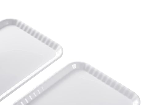 Blue Boat 15" x 11" Rectangular Serving Trays Set of 4 White, Melamine Serving Platter, Light Weight Easy to Clean Sturdy Stackable BPA-Free Dishwasher Safe