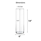 CYS Excel 2 PCS Clear Glass Cylinder Vase (D:4" H:14") Flower Vase Centerpieces Hurricane Floating Candle Holder - size: 4" wide x 14" tall