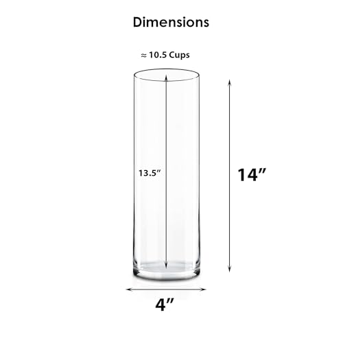 CYS Excel 2 PCS Clear Glass Cylinder Vase (D:4" H:14") Flower Vase Centerpieces Hurricane Floating Candle Holder - size: 4" wide x 14" tall