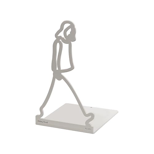 ALUA - Metal Bookend Modern Line Art Design Heavy-Duty and Scratch-Resistant Space-Saving Organizer (A, White)