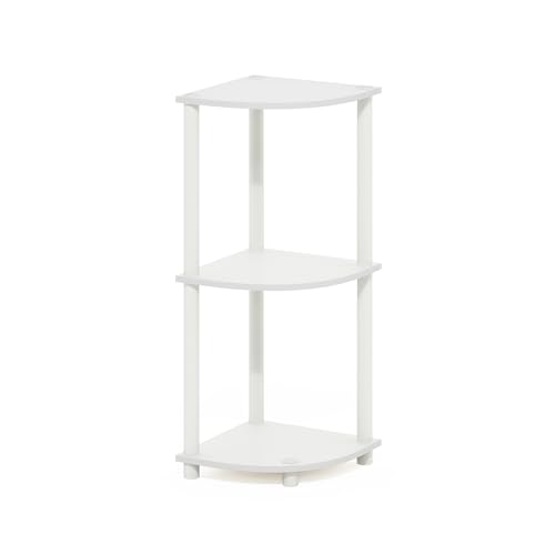 Furinno Turn-N-Tube Corner Shelf, 3-Tier Corner Bookshelf, Display Storage Shelves with Open Shelves, for Organization and Storage, Living Room, Home Office, Garage, White - color: White/White, size: 3-Tier Round Tube