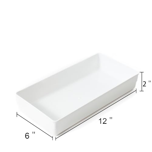 3 Pack White Plastic Drawer Organizer Tray Cutlery Utensil Makeups Drawer Organizers 12" X 6"… - size: 3 Pack 12"x6" White Plastic