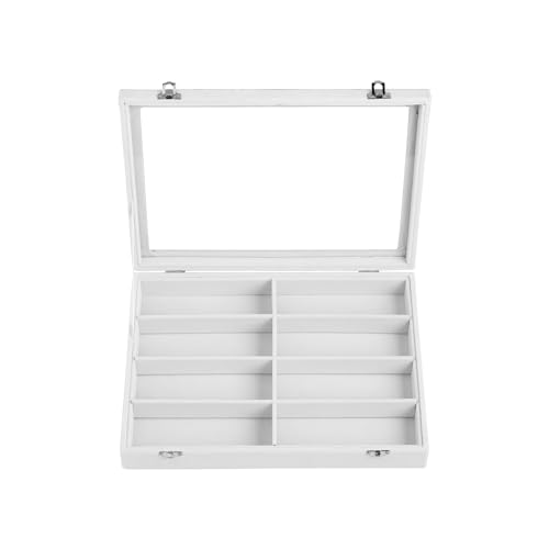 Frebeauty Sunglass Organizer,Velvet Glasses Organizer,8-Slot Sunglasses Tray with Clear Lid,Men's/Women's Sunglasses Box,Sunglass Case,13.3 x 9.6 x 2.2 Inches,Eyeglass/Eyewear Display Tray(White) - color: White, style: With Lid