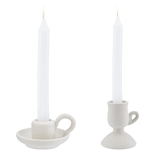 AHANDMAKER 2 Styles Ceramic Taper Candle Holder, Nordic Style Candlestick with Handle, White Porcelain Candlelight Stand, for Home Wedding Party