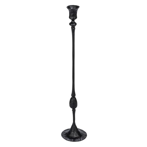 Creative Co-Op Tall Decorative Hand-Forged Metal Taper Holder, Black - size: 4" Round x 20"H