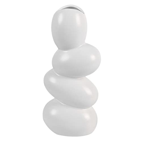 Holibanna Abstract Modern Ceramic Vase Cobblestone Shape for Dried Flowers Unique Home Decor for Tabletop and Office Decoration White Artistic Design
