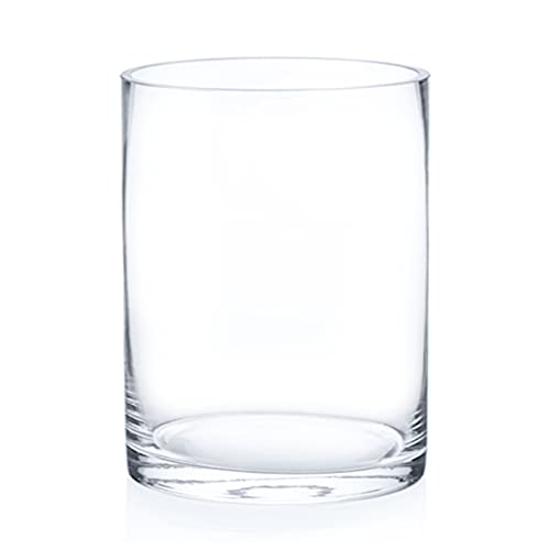 Enova Floral Clear Glass Cylinder Vase 6 x 8 Inches, Clear Flower Vases, Pillar Candle Hurricane Floating Candle Holder Vase, Glass Flower Vase for Wedding Centerpieces, Home Office décor (1 Piece) - size: 6W x 8H