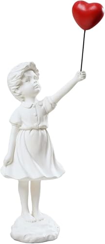 Banksy Street Graffiti Art Statue,Love Balloon Girl Room Decor,Resin Ornaments,Living Room Dining Desk Bookshelf Decorations(White) - color: 1-love Balloon Girl-white