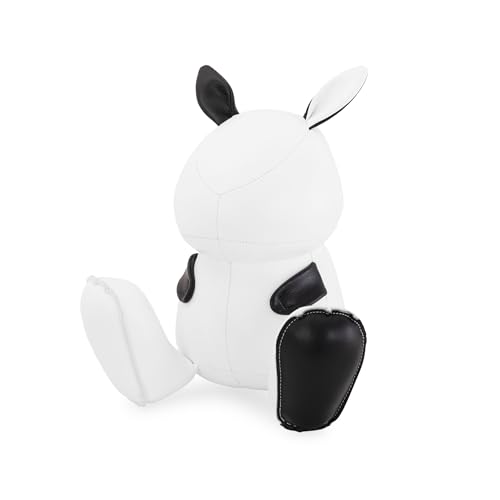 Bookend Rabbit Dafi, Leather Bookends for Shelves, Handmade Animal Home Decor, Zuny Series, White+Black - color: Rabbit Dafi