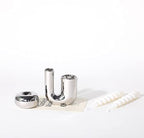 Silver Candlestick Holders, Decorative Taper Candle Holder Set Decor for Table Centerpiece Fireplace, Modern Silver Candle Holders Set, Aesthetic Ceramic Candle Stick Holder