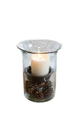 First of a Kind Small Glass Hurricane Pillar Candle Holder with Rustic Metal Insert, Perfect as a Centerpiece - size: 11.75" Tall Clear