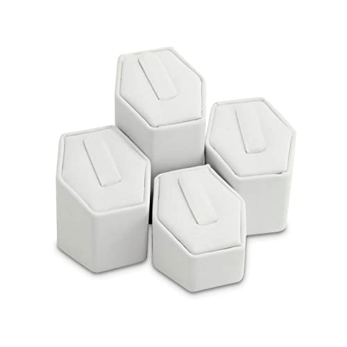 MOOCA Jewelry Ring Stand Holder Display Set, Ring Holders for Jewelry Organizer Stand Pedestals Display 4 Pcs Set, White Faux Leather - color: White Faux Leather