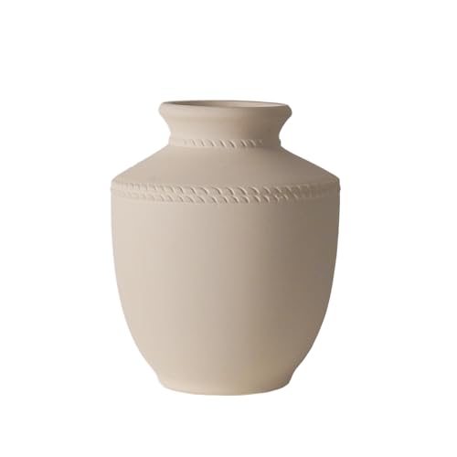 Farmhouse Ceramic Vase for Living Room Bedroom White 7.45'' Flower Bouquet Vase for Fake Plant Home Decor Office Fireplace Centerpieces Rustic Retro Vintage Modern Gift Decoration - color: White