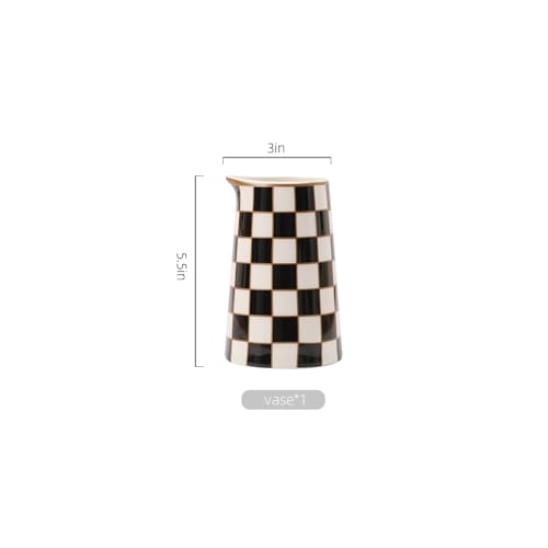 Porlien Checker Porcelain Flower Vase Home Decor Set of 2 with 5.5' High and 8' High Small Indoor Flower Bottles