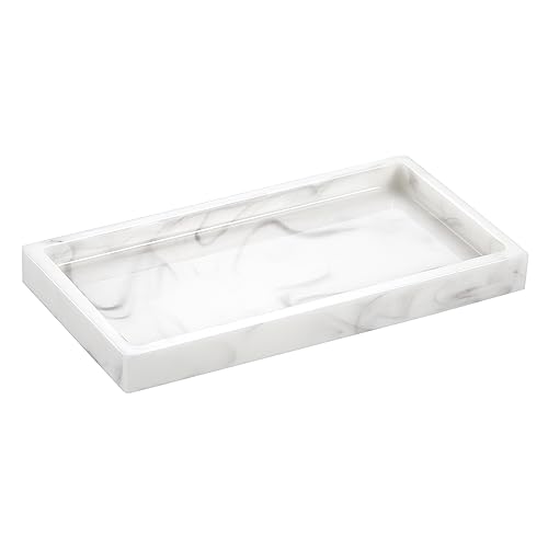 Emibele Bathroom Vanity Tray, Small 8" Rectangular Resin Kitchen Soap Dresser Jewelry Dish Tray Bathroom Countertop Organizer Tray for Cosmetic Perfume Candle, Mini, Ink White - color: Ink White, size: 7.7" x 3.9" x 0.8"