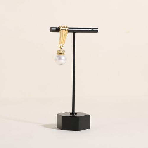 Black earring display stand for selling, Metal earring T bar holder for show, Jewelry earring storage organizer, jewelry photography props (Hexagon base-Black-Low) - color: Black, size: Low
