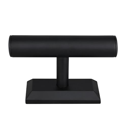 MOOCA 2 Pcs Black Deluxe PU Faux Leather Jewelry Holder Organizer, Wooden Bracelet Holder Stand, T-Bar Display Stand, Jewelry Organizer Stand for Bracelets, Bangles, and Watches - color: Black Faux Leather, 2 pieces