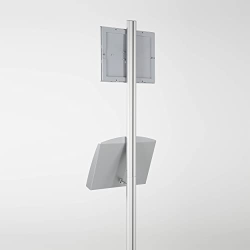 M&T Displays Free Standing Aluminum Display Stand Single Sided Document Brochure Sign Holder Front Loading Portrait Landscape Silver Snap Frame 1x(8.5x11) - Metal Tray Shelf 2X(5.5x8.5) Inch Capacity