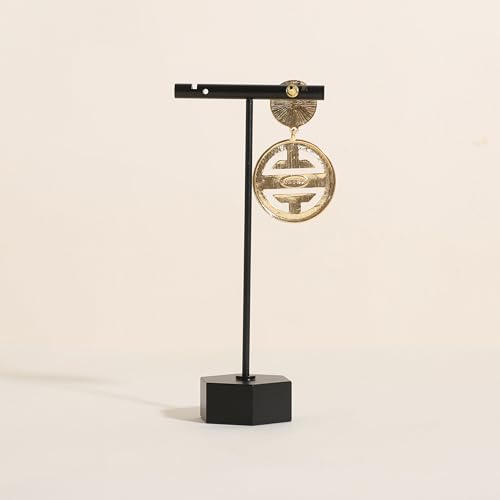 Black earring display stand for selling, Metal earring T bar holder for show, Jewelry earring storage organizer, jewelry photography props (Hexagon base-Black-High) - color: Black, size: High