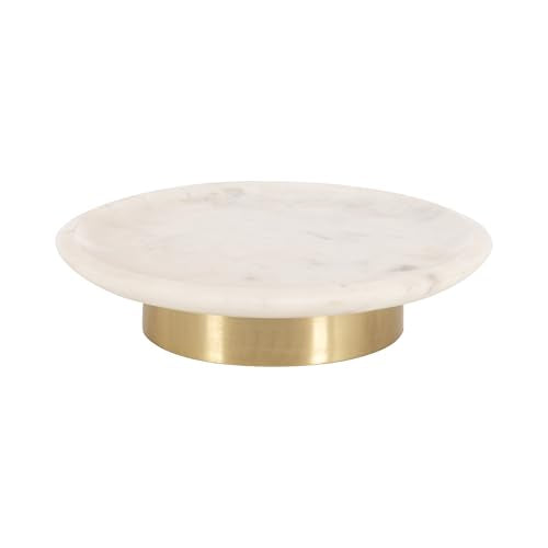 Kate and Laurel Sevienne Modern Glam Round Marble Tray, 10 Inch Diameter, White and Gold, Contemporary Scooped Pedestal Tray for Use as Entryway Tray Catchall or Small Coffee Table Tray