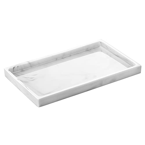 Emibele Bathroom Tray, Resin Countertop Vanity Tray Jewelry Storage Dresser Tray Kitchen Toilet Tank Tray Organizer for Candle Plant Perfume Shampoo Towel Home Decor, Medium, Marble White - color: Marble White, size: 10" x 6.1" x 0.8"