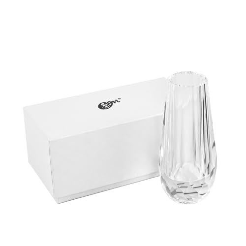 Kitcom Flower/Bud Crystal Vase Decorative Vases for Home or Wedding, Outline Dimensions W3.1''xH7'', Clear with Gift Box - size: Large