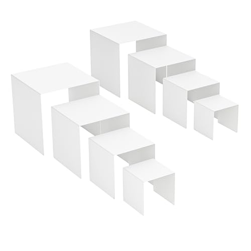 Matte Metal Display Stand, 8 Pcs 2 Set Display Risers for Display, Metal Rectangular Display Shelf Holders for Showcase, Dessert, Perfume, Vendor Events, Cupcake Stands, Toys Display Shelves ( White, 3''x4''x5"x6" ) - color: White, size: 3''x4''x5"x6"