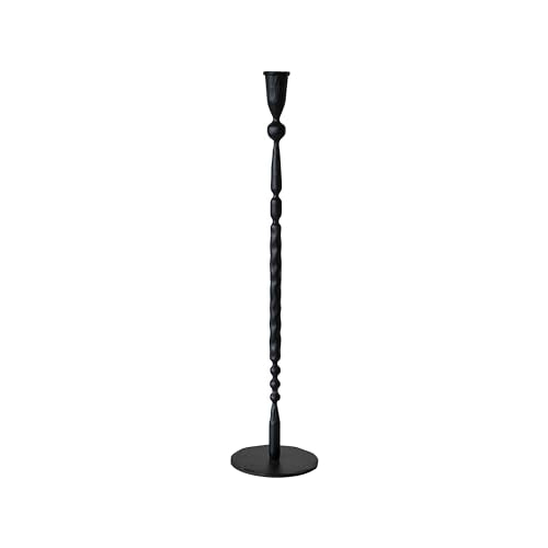 Creative Co-Op Wide Decorative Hand-Forged Metal Taper Holder, Black - size: 5" Round x 20"H