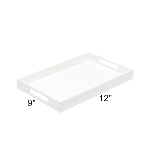 SetGame Acrylic Serving Tray with Handles, Bathroom Desktop Decorative Storage Arylic Trays, Simple Vanity Tray Food Tea Fruit Dinner Snack Tray for Bar Kitchen Party - color: White