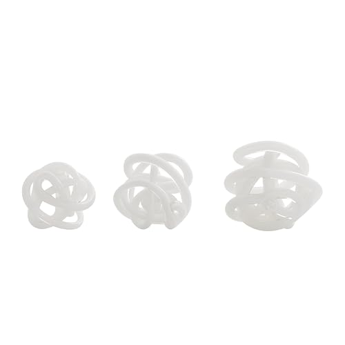 Deco 79 Glass Abstract Handmade Decorative Sculpture Iridescent Knotted Ball Home Decor Statues, Set of 3 Accent Figurines 5", 4", 4"W, White - color: White