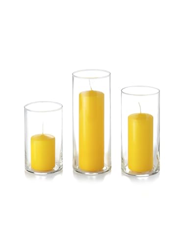 yummi Set of 36 Slim Pillars and Cylinder Vases - Bright Yellow - color: Bright Yellow