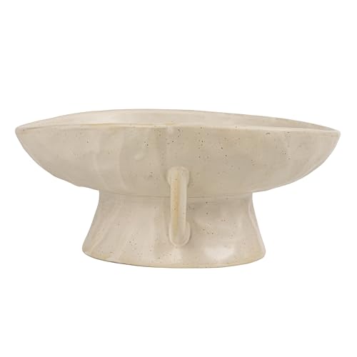 Creative Co-Op Stoneware Footed Pedestal Bowl with Handles, Reactive Glaze, White - color: White, size: 9.5" Round x 4" Tall