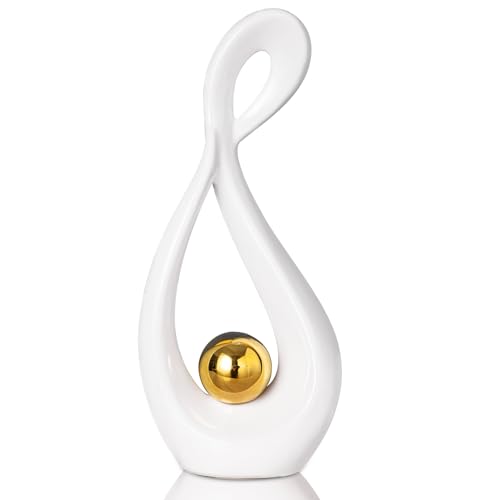 Modern Abstract Sculpture Home Decor, White and Gold Decor, Living Room Decoration Table Accessories, Table Art Ceramic Statue Decor, Centerpiece for Dining Room - color: White and Gold 1