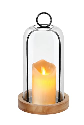 12" High Versatile Black Metal Candle Holder with Handmade Sturdy Glass Dome And Natural Wooden Base for Pillar Candle & Plants, Industrial, Farmhouse, Shabby Chic, Decorative Display Cloche Bell Jars - color: Black, size: 6"x12"