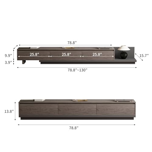 Mid-Century Modern Extendable TV Stand with Ample Storage for Living Room – Adjustable TV Cabinet from 78.7" to 130", 3-Drawer Entertainment Center, Black Walnut - color: Black Walnut