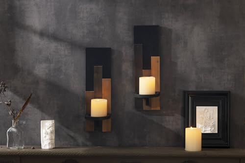 Wood Rustic Candle Sconces, Set of 2 Wall-Mounted Pillar Candle Holders, Antique Classical Wooden Candleholder for Farmhouse, Fireplace, Living Room, Bedroom, Rustic Home Decor - color: Three Color