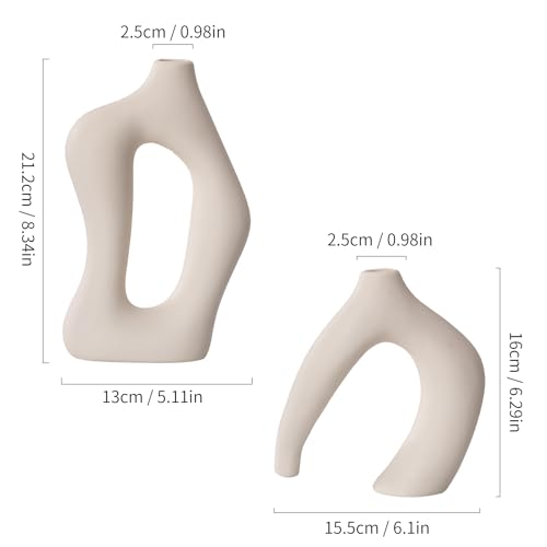 Ceramic Vase Set of 2, White Decorative Aesthetic Flower Vase for Home Décor Modern Minimalist Table, Fireplace, Shelf, Mantel, Entryway Centerpieces - color: Matte Pure White