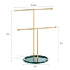 Gold Jewelry Holder Stand with Ceramic Tray: Small Hanging Necklace Organizer Tree for Earrings, Bracelets, Rings – Jewelry Display Hanger for Women & Girls, Green - color: green tray gold bar
