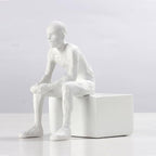 Modern Abstract Resin Sculpture Sitting Man Figurine, Japandi Style Matte White Home Decor, Minimalist Accent Ornament for Tabletop, Shelf, Desk, Living Room and Office
