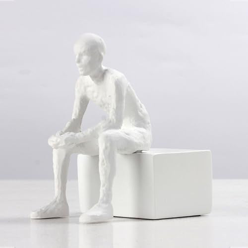 Modern Abstract Resin Sculpture Sitting Man Figurine, Japandi Style Matte White Home Decor, Minimalist Accent Ornament for Tabletop, Shelf, Desk, Living Room and Office