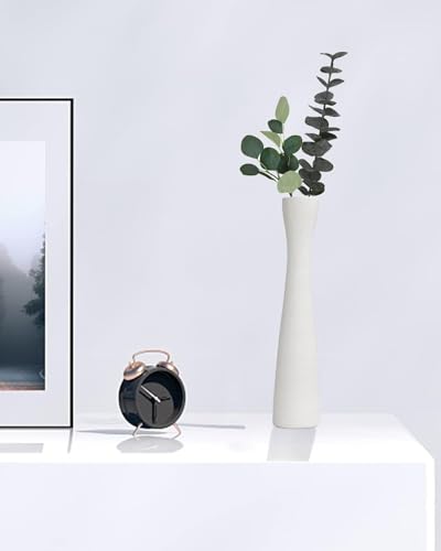 Tall White Vase 16 Inch Skinny Flower Vases, Handmade Ceramic Vase Modern Minimalist Style for Living Room, Home, Office, Centerpiece,Table, Wedding Party - color: 16.5inch&white