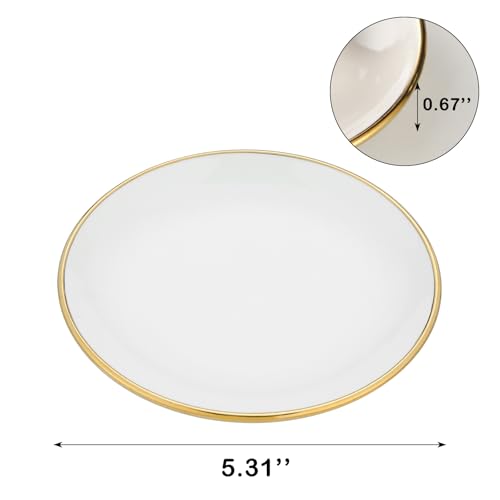 VanEnjoy 5.3 Inch Jewelry Dish Tray Small Jewelry Tray for Women White Ceramic Trinket Dish Catch All Tray for Ring Earring Necklace Bracelet Key - color: White