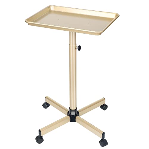 Salon Tray, Champagne Gold Salon Rolling Tray, Salon Service Tray Cart with Adjustable Height, Salon Tray on Wheels, Ideal Use As Tattoo Tray&Deantal Tray, No-Rusting - color: Champagne Gold