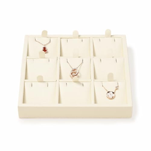 Oirlv Microfiber 9 Slots Jewelry Pendant Display Tray Jewelry Necklace Organizer Display Tray(Beige) - color: 9 Necklaces P13412
