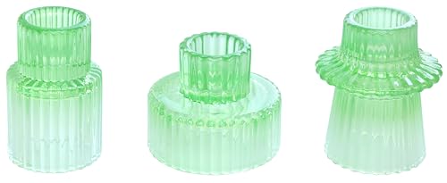 Vixdonos Colorful Glass Candlestick Holders Tealight Candle Holder Set for Table Centerpieces, Wedding Decor and Dinner Party (3 Pcs, Green White Gradient) - color: Green White Gradient, size: 3 Pcs