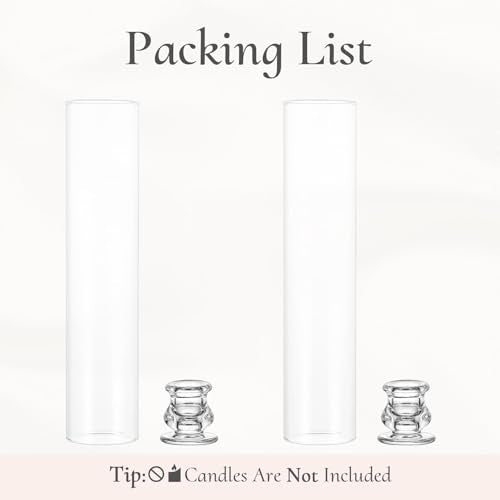 Glass Hurricane Candle Holder: 12" Tall Candlestick Holder with Cylinder Windproof Cover Clear Taper Candle Holders for Wedding Party Birthday Christmas Home Decor Set of 2 - size: 12" H - 2 Pcs