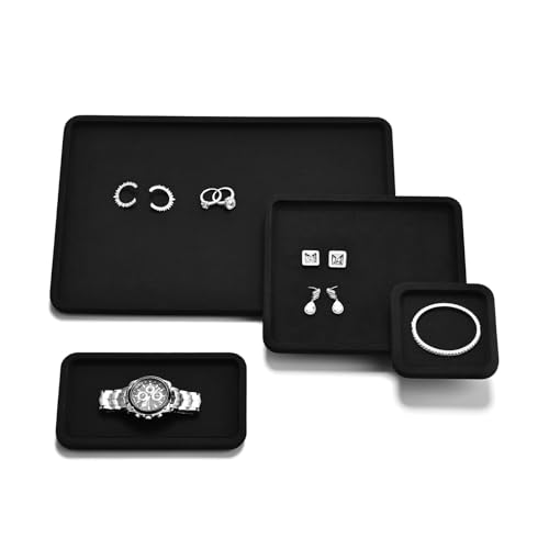 Microfiber Jewelry Display Flat Tray for Rings Earrings Necklace Bracelet, Jewelry Photograph Display Catchall Organizer Tray Dish(S,Black) - color: Black, size: 18 * 10 * 1.5cm