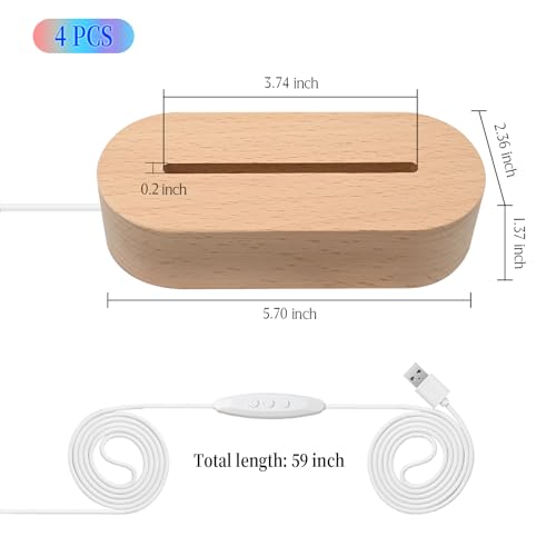 EATAKWARD 4 Pcs 5.9" Wood Rectangle Light Display Pedestal, Wooden Display Base for Light Dimmable Colorful Lights Lamp Stand with USB Cable for Acrylic, Crystal, Night Light (Inner Slot, Oval base) - color: Inner Slot, Oval base