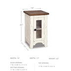 Signature Design by Ashley Wystfield Farmhouse Chair Side End Table with Cabinet Door for Storage, White & Brown with Distressed Finish - color: Dark Brown & White